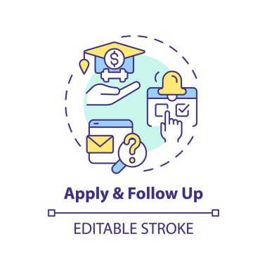 2B düzenlenebilir uygulama ve takip ince çizgi simgesi konsepti, izole vektör, atletik bursu temsil eden çok renkli illüstrasyon.