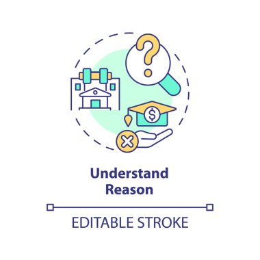 2D düzenlenebilir anlamak neden ince çizgi simgesi konsepti, izole vektör, atletik bursu temsil eden çok renkli illüstrasyon.