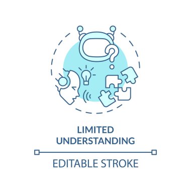 2B düzenlenebilir sınırlı anlayış ince çizgi mavi simge konsepti, izole vektör, ses asistanını temsil eden illüstrasyon.