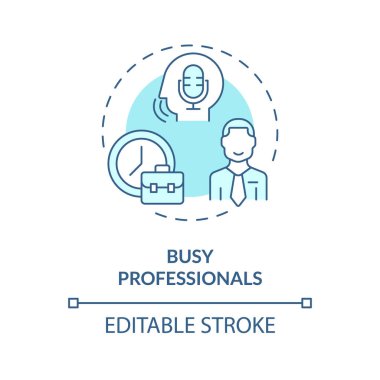 2D düzenlenebilir meşgul profesyoneller ince çizgi mavi simge konsepti, izole vektör, ses asistanını temsil eden illüstrasyon.