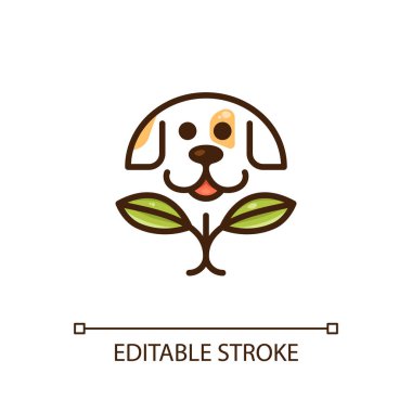 Sürdürülebilir hayvan bakımı RGB renk simgesi. Sağlıklı köpek maması. Yemek planlama. Acımasızca. Şirin köpek. Eko ürün. İzole vektör çizimi. Basit bir çizgi çizimi. Düzenlenebilir vuruş