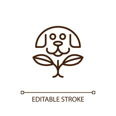 Çevre dostu hayvan bakımı lineer simgesi. Organik köpek maması. Bitki temelli diyet. Acımasızca. Sağlıklı yemek. Şirin köpek. İnce çizgili çizim. Contour sembolü. Vektör çizimi. Düzenlenebilir vuruş