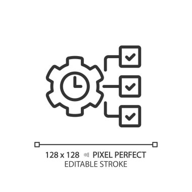 2B piksel mükemmel düzenlenebilir siyah zaman yönetim simgesi, izole vektör, yumuşak becerileri temsil eden ince çizgi illüstrasyonu.
