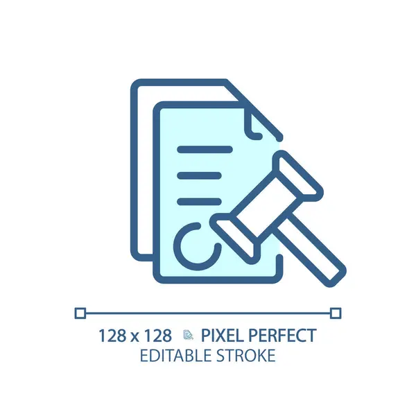2Dピクセル完璧な編集可能なブルーの法的通知アイコン 隔離されたベクトル 薄いライン文書のイラスト — ストックベクタ