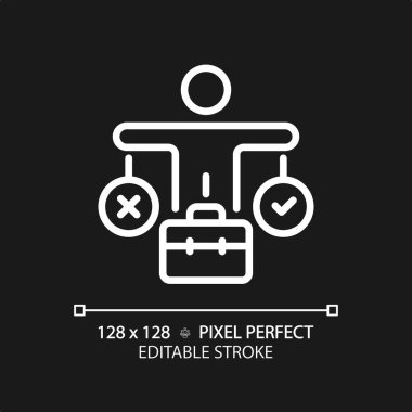 2B piksel mükemmel düzenlenebilir beyaz karar ikon, izole vektör, ince çizgi çizimi yumuşak becerileri temsil eder.