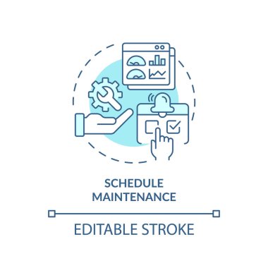 2B düzenlenebilir mavi ikon takvim bakım konsepti, izole edilmiş vektör, öngörülebilir bakım ince çizgi tek renkli illüstrasyon.