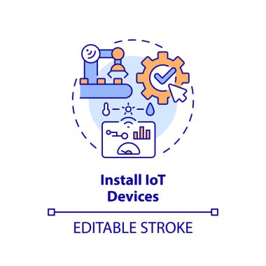 2B düzenlenebilir çoklu renk simgesi IOT aygıtları konsepti, basit izole vektör, öngörülebilir bakım ince çizgi çizimi.