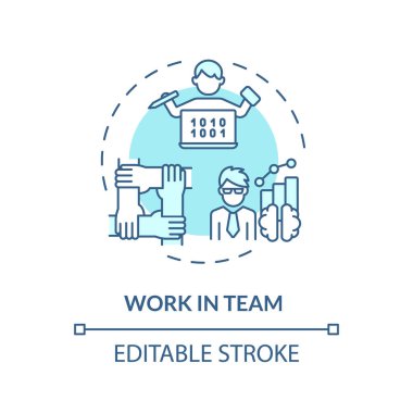 Takım simgesinde 2B düzenlenebilir mavi çalışma, basit izole vektör, ince çizgi monokromatik illüstrasyon AI mühendisi