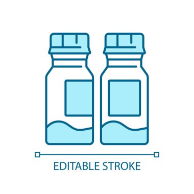 2D piksel mükemmel düzenlenebilir mavi hap şişesi ikonu, izole edilmiş tek renkli vektör, tıbbi bakım ekipmanlarını temsil eden ince çizgi illüstrasyonu.