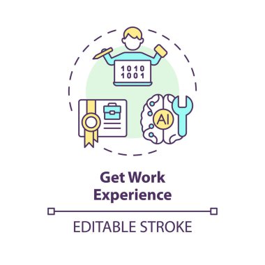 2B düzenlenebilir çoklu renk iş deneyimi simgesi, basit izole vektör, yapay zeka mühendisliği ince çizgi illüstrasyonunu elde eder.