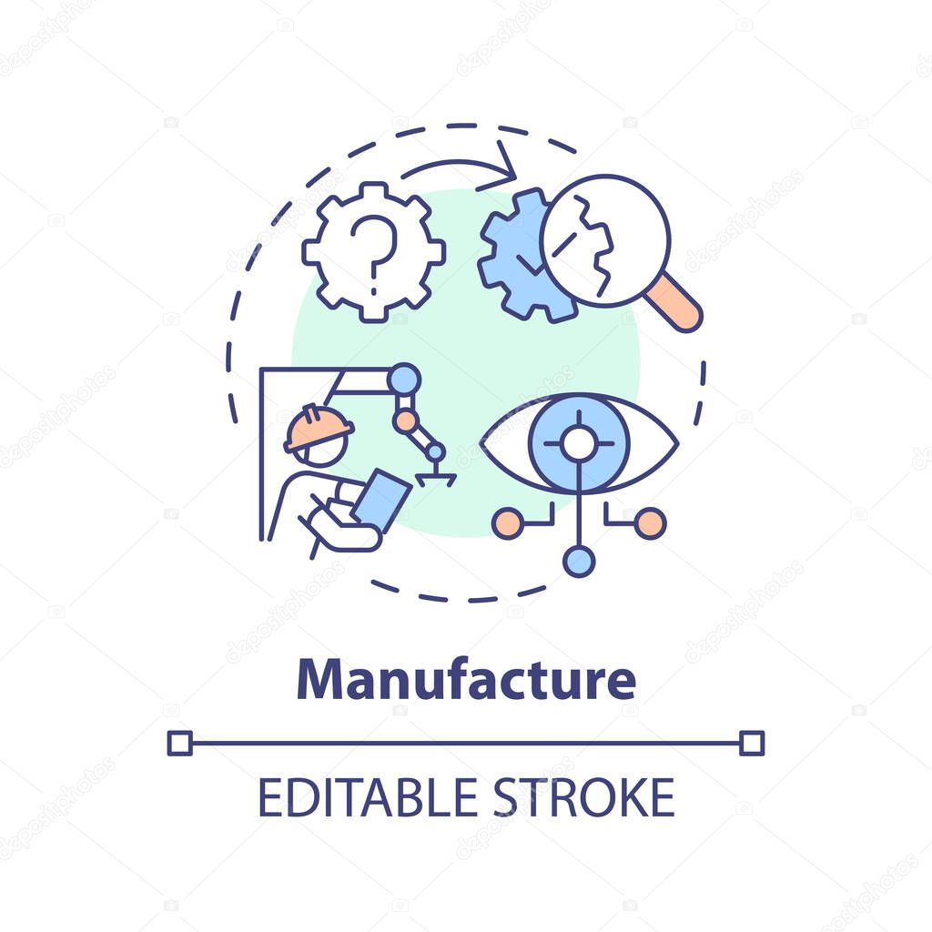2D editable multicolor manufacture icon, simple isolated vector, AI engineer thin line illustration.
