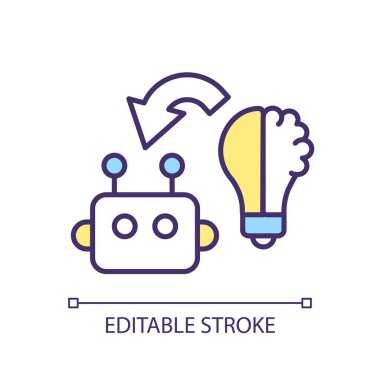 MOOC 'u temsil eden 2B düzenlenebilir ML algoritma simgesi, izole edilmiş vektör, çok renkli ince çizgi çizimi.