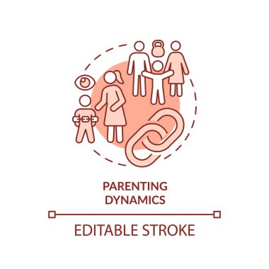 2B düzenlenebilir ince çizgi ikonu ebeveynlik dinamiği konsepti, tek renkli izole vektör, birbirine bağımlı ilişkiyi temsil eden kırmızı illüstrasyon.