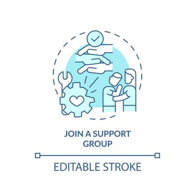 2B düzenlenebilir ince çizgi simgesi bir destek grubu konseptine katılın, tek renkli izole vektör, eş bağımlı ilişkiyi temsil eden mavi illüstrasyon.