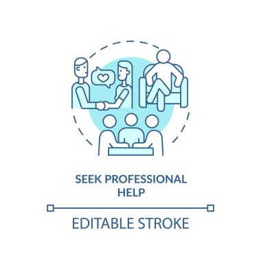 2B düzenlenebilir ince çizgi simgesi profesyonel yardım konsepti, monokromatik izole vektör, eş bağımlı ilişkiyi temsil eden mavi illüstrasyon.