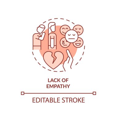 2 boyutlu düzenlenebilir ince çizgi simgesi empati kavramı eksikliği, tek renkli izole vektör, birbirine bağımlı ilişkiyi temsil eden kırmızı illüstrasyon.