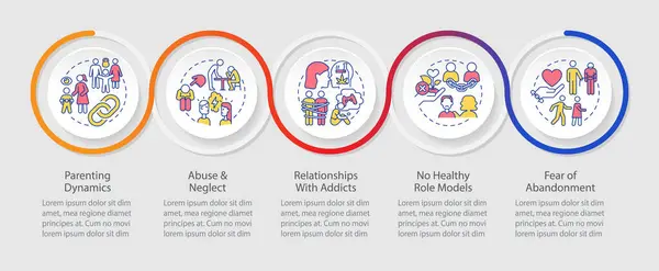 Stock vector 2D codependent relationship vector infographics template with linear icons concept, data visualization with 5 steps, process timeline chart.