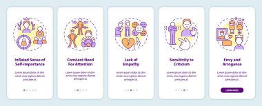 İki boyutlu simgeler, birbirine bağımlı mobil uygulama ekran setini temsil ediyor. İnce çizgi simgeleri konsepti, UI, UX, GUI şablonu ile 5 basamaklı çok renkli grafik talimatları.