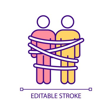 Bağımlılarla olan 2B düzenlenebilir ilişkiler eşbağımlı ilişkiyi temsil eden ikon, izole edilmiş vektör, çok renkli ince çizgi çizimi.