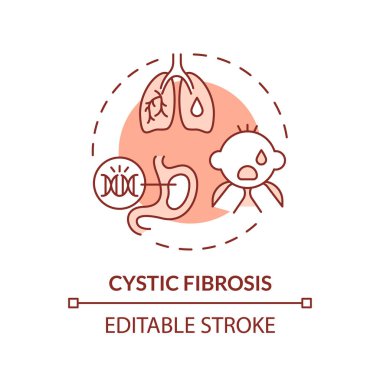 2D düzenlenebilir ince çizgi simgesi kistik fibrozis kavramı, izole edilmiş tek renkli vektör, sağlık sorunları olan ebeveynlik yapan çocukları temsil eden kırmızı illüstrasyon.