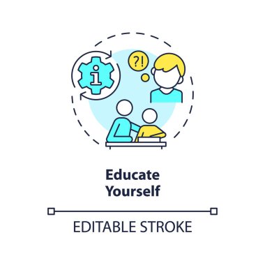 2B düzenlenebilir ince çizgi simgesi kendinizi eğitin, izole edilmiş basit vektör, çok renkli illüstrasyon sağlık sorunları olan ebeveynlik çocuklarını temsil ediyor.