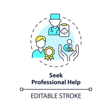 2B düzenlenebilir ince çizgi simgesi profesyonel yardım konsepti, izole edilmiş basit vektör, çoklu renk çizelgesi sağlık sorunları olan ebeveynlik çocuklarını temsil ediyor.