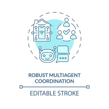 2B düzenlenebilir ince çizgi simgesi güçlü çoklu ajan koordinasyon konsepti, izole vektör, mavi illüstrasyon arenayı temsil ediyor.