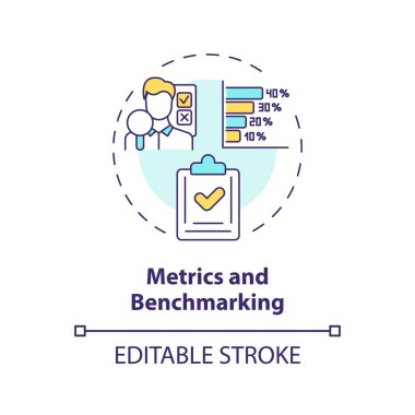 2B düzenlenebilir ince çizgi simgesi metrikleri ve kriterleme konsepti, izole vektör, çok renkli illüstrasyon arenayı temsil ediyor.