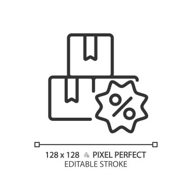 Yüzde simgesi, izole edilmiş vektör, indirimleri temsil eden basit ince çizgi illüstrasyonlu 2B piksel mükemmel düzenlenebilir siyah etiketler.