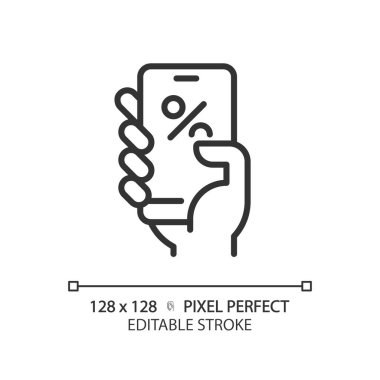 2B piksel mükemmel düzenlenebilir siyah indirimli iskonto simgesi, izole edilmiş vektör, indirimleri temsil eden basit ince çizgi illüstrasyonu.