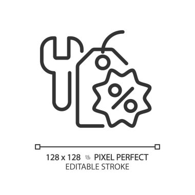 2B piksel mükemmel düzenlenebilir siyah araçlar indirim simgesi, izole vektör, indirimleri temsil eden basit ince çizgi illüstrasyonu.