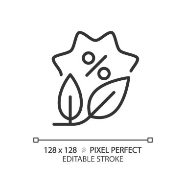 2B piksel mükemmel düzenlenebilir siyah bitki indirimi simgesi, izole edilmiş vektör, indirimleri temsil eden basit ince çizgi illüstrasyonu.