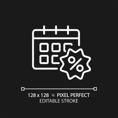 2B piksel mükemmel düzenlenebilir beyaz sınırlı tarih indirimi simgesi, izole vektör, indirimleri temsil eden basit ince çizgi illüstrasyonu.