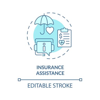 2D düzenlenebilir mavi sigorta ikonu, basit izole edilmiş tek renkli vektör, tıbbi turizm ince çizgi çizimi.