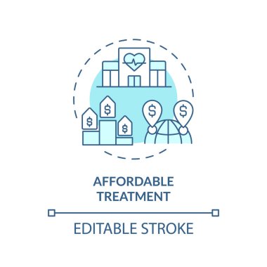 2D değiştirilebilir mavi karşılanabilir tedavi ikonu, basit izole edilmiş tek renkli vektör, tıbbi turizm ince çizgi çizimi.