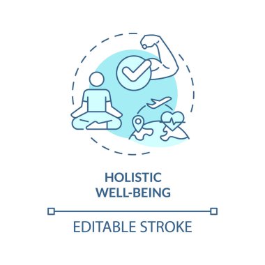 2D düzenlenebilir mavi bütünsel refah simgesi, basit izole edilmiş tek renkli vektör, tıbbi turizm ince çizgi çizimi.