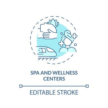 2D düzenlenebilir mavi spa ve sağlık merkezleri ikon, basit izole edilmiş tek renkli vektör, tıbbi turizm ince çizgi çizimi.