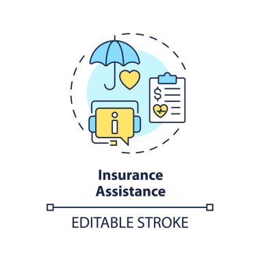 2D düzenlenebilir çok renkli sigorta ikonu, basit izole vektör, tıbbi turizm ince çizim illüstrasyonu.