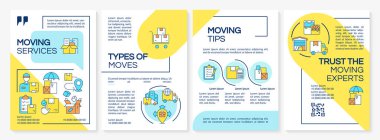 2D renkli taşıma hizmeti broşürü, ince doğrusal simgeli broşür tasarımı, 4 vektör düzeni.