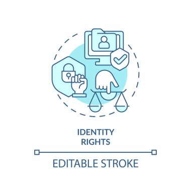 2B düzenlenebilir mavi kimlik hakları simgesi, tek renkli izole vektör, siber yasa ince çizgi illüstrasyonu.