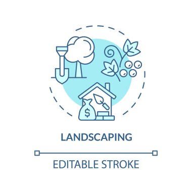 2B düzenlenebilir mavi peyzaj ikonu, tek renkli izole vektör, inşaat maliyeti ince çizgi illüstrasyonu.