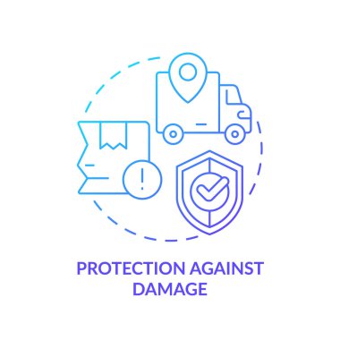 Hareket eden servisi temsil eden hasar gradyan simgesine karşı 2B koruma, basit izole vektör, ince çizgi çizimi.