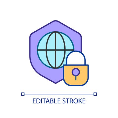 Siber kanunu temsil eden 2D basit düzenlenebilir uluslararası siber güvenlik simgesi, izole vektör, ince çizgi illüstrasyonu.