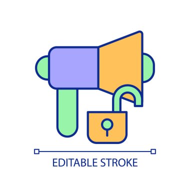 Basit düzenlenebilir ifade özgürlüğü çevrimiçi siber yasayı temsil eden ikon, izole vektör, ince çizgi çizimi.