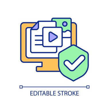 Siber kanunu, izole edilmiş vektörü, ince çizgi illüstrasyonunu temsil eden 2B basit düzenlenebilir çevrimiçi içerik düzenlemeleri simgesi.