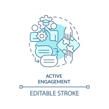 2D düzenlenebilir mavi aktif bağlılık simgesi, basit tek renkli vektör, öğrenme teorileri ince çizgi çizimi.