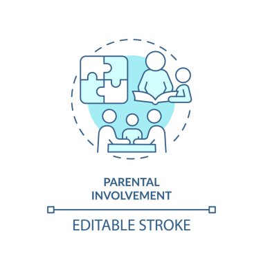 2D düzenlenebilir mavi ebeveyn katılımı simgesi, basit monokromatik vektör, öğrenme teorileri ince çizgi çizimi.