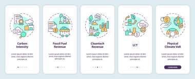 2D simgeler iklim metrik mobil uygulama ekran setini temsil ediyor. İnce çizgi simgeleri konsepti, UI, UX, GUI şablonu ile 5 basamaklı renkli grafik komutları.
