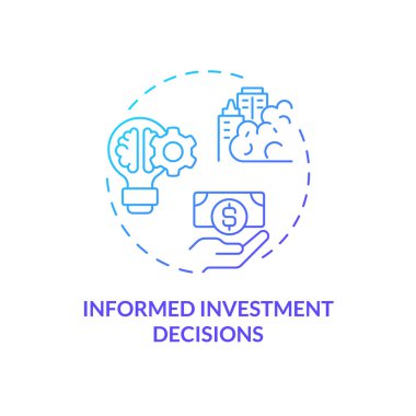 2B gradyan bilgilendirilmiş yatırım kararları simgesi, basit izole edilmiş vektör, iklim metrikleri ince çizgi çizimi.