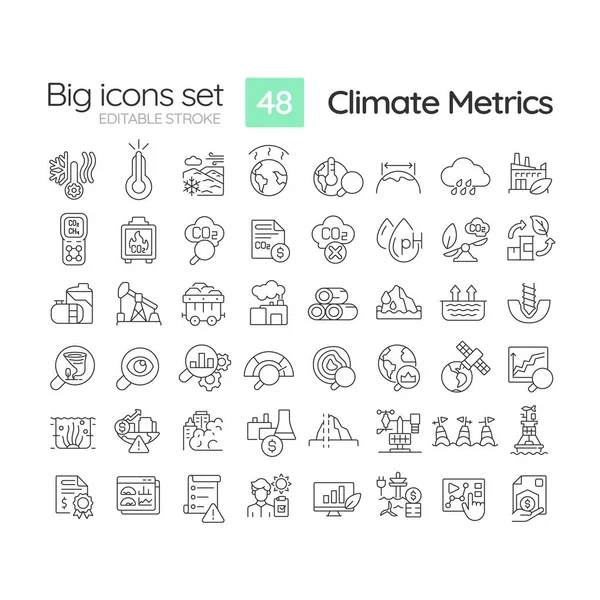 stock vector 2D editable black big thin line icons set representing climate metrics, isolated simple vector, linear illustration.